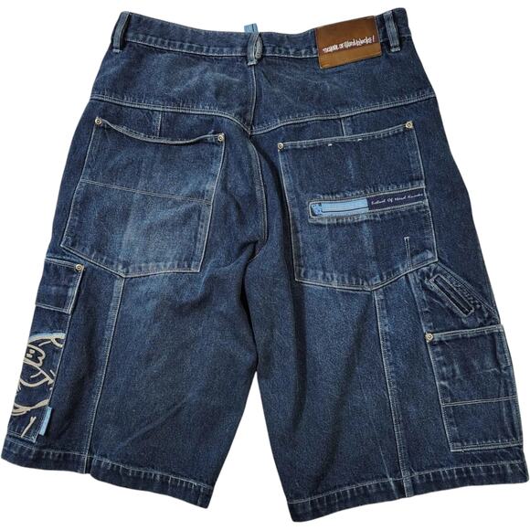 VTG Y2K School of Hard Knocks Men's Medium Wash Baggy Denim Cargo Short Size 36 - Picture 2 of 11